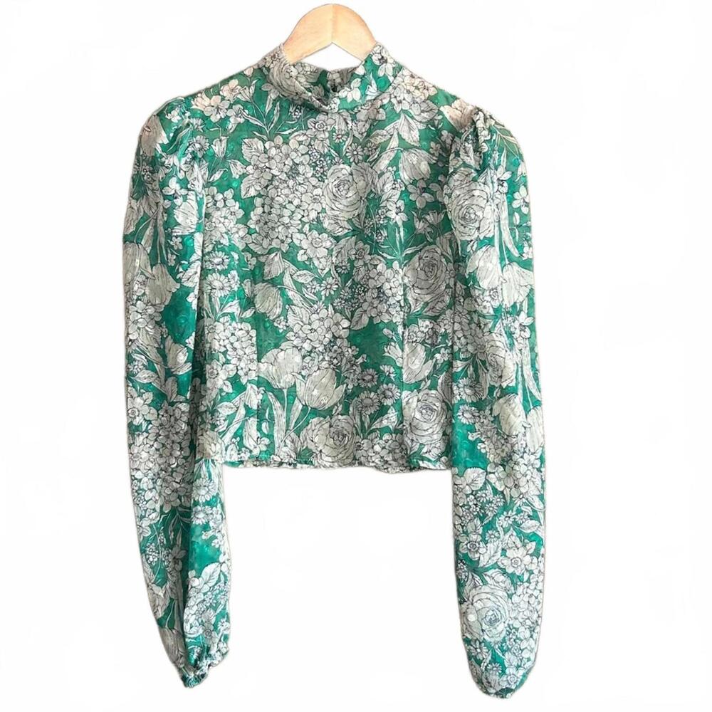 Petalo Women's Green Floral Sheer Polyester Top Size Small